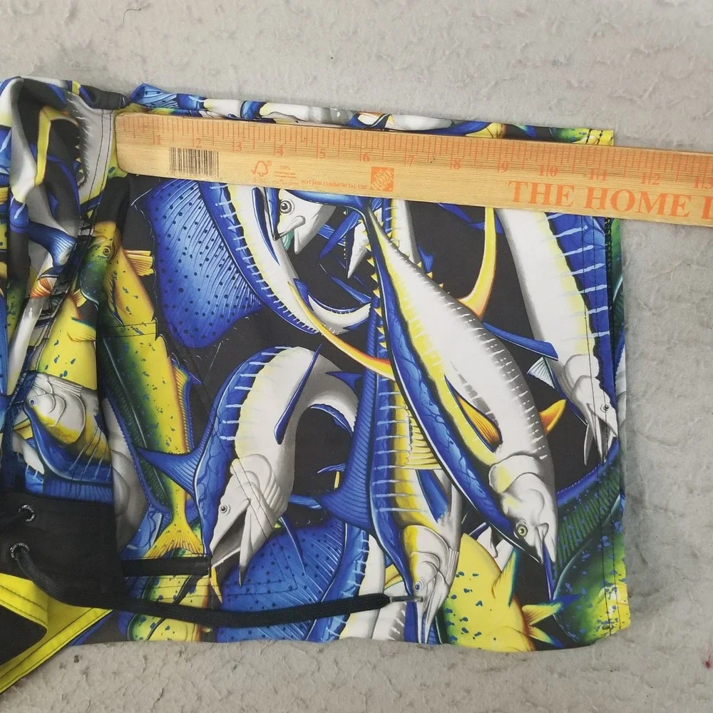 Pelagic Board Shorts Mens 32 Blue‎ Hydro-Lite Fish Print Marlin Tuna Mahi Mahi